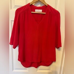 Amanda Uprichard Vibrant Red V-Neck Blouse